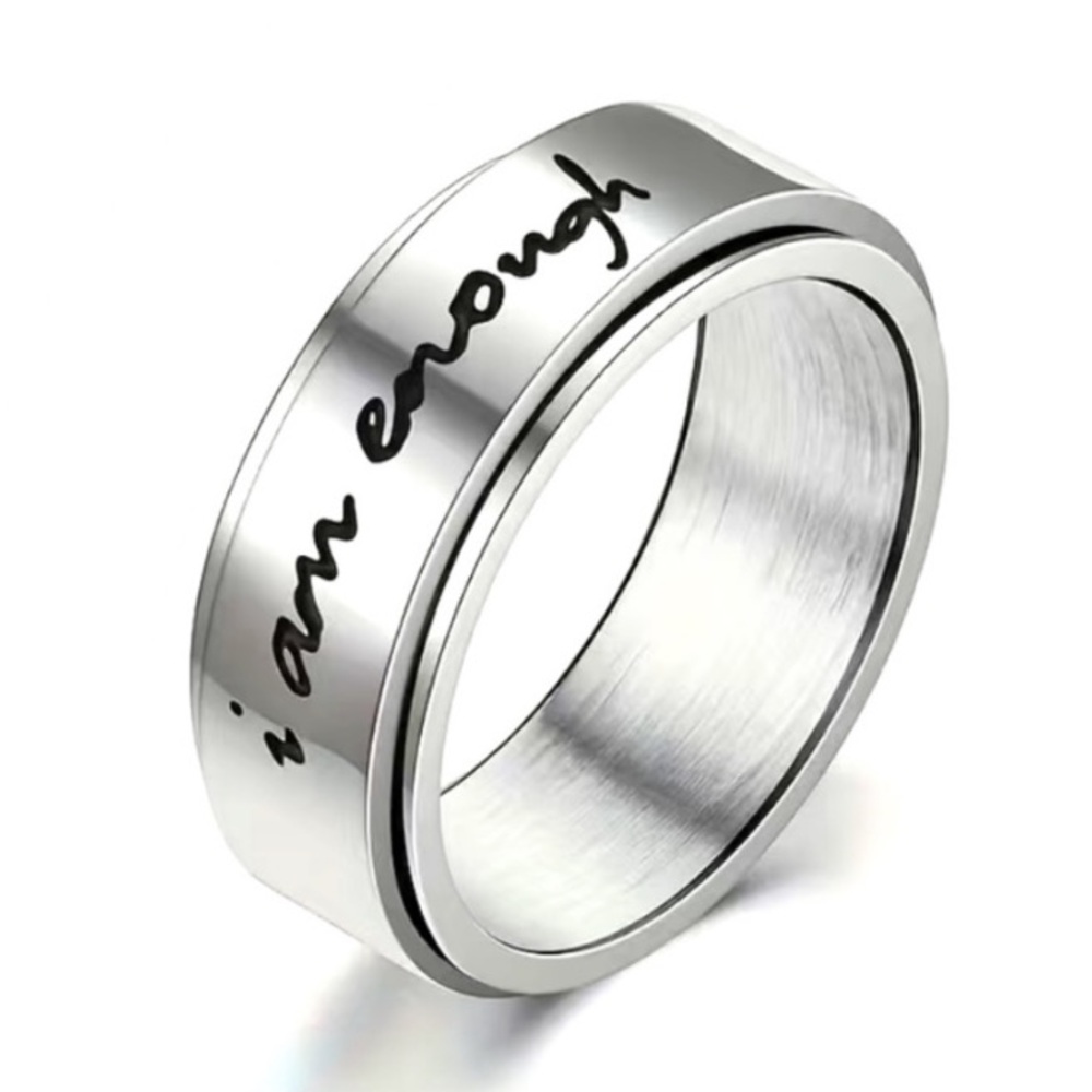 Stainless Steel I Am Enough Fidget Spinner Ring Motivational Band
